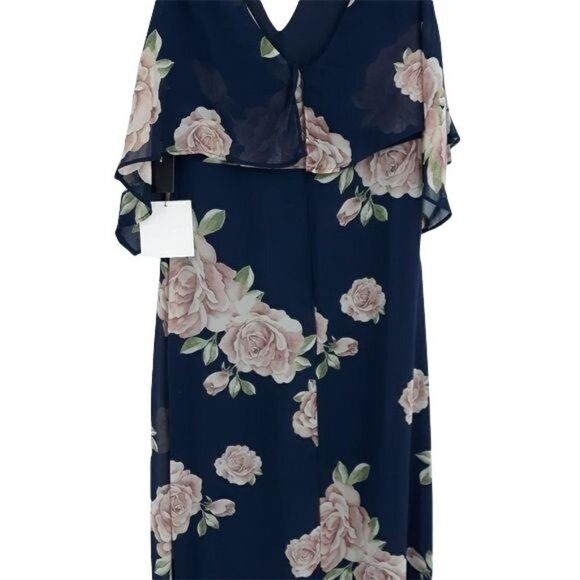 Lulu's Dress The Very Thought Of You 539682 Flounce Shawl Floral Gown Navy Sz S - Picture 10 of 16